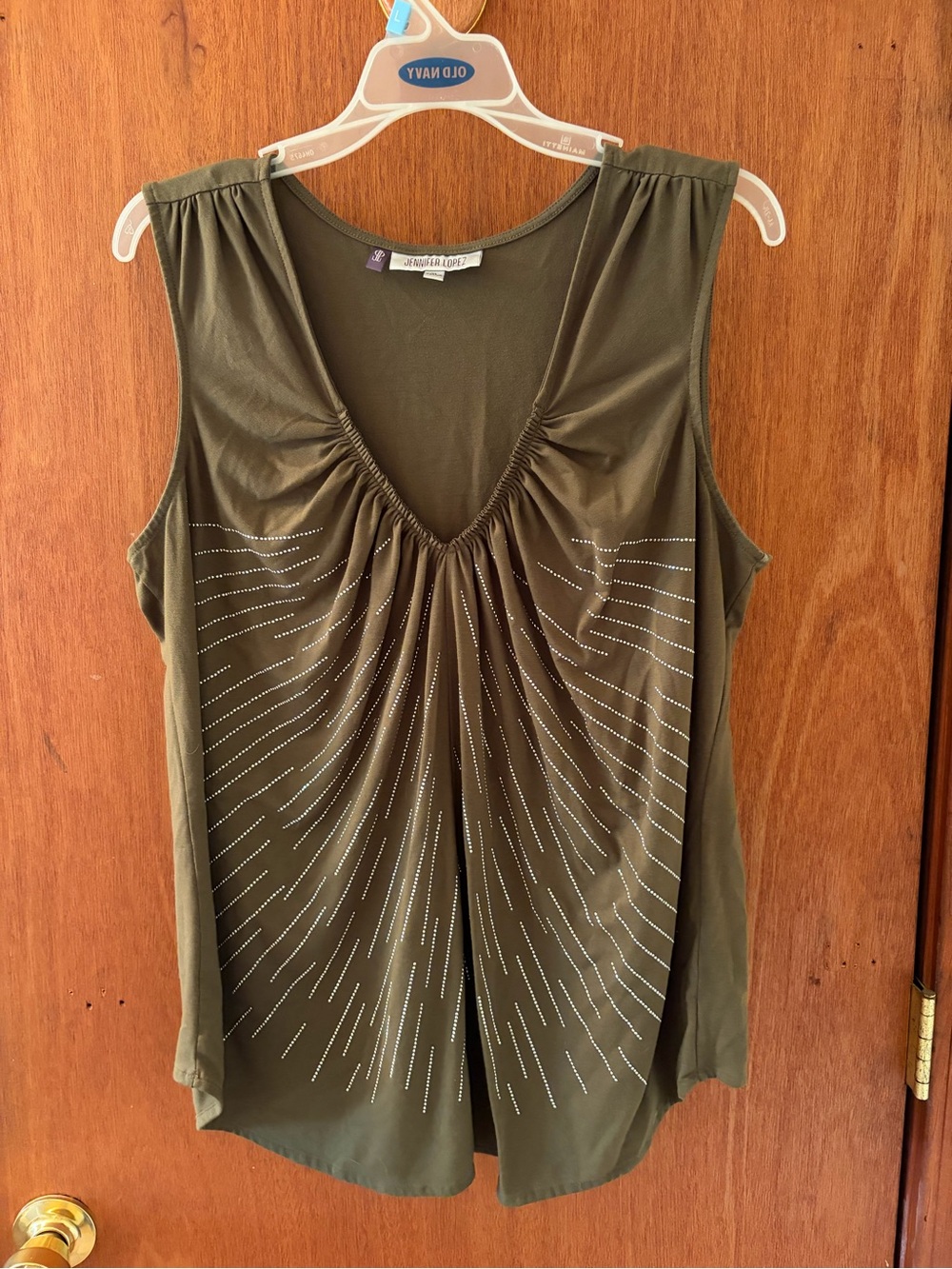 Jennifer Lopez Olive Green Sleeveless Tank with Radiant Stud Accents